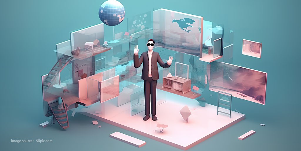 Graphic of person surrounded by technology